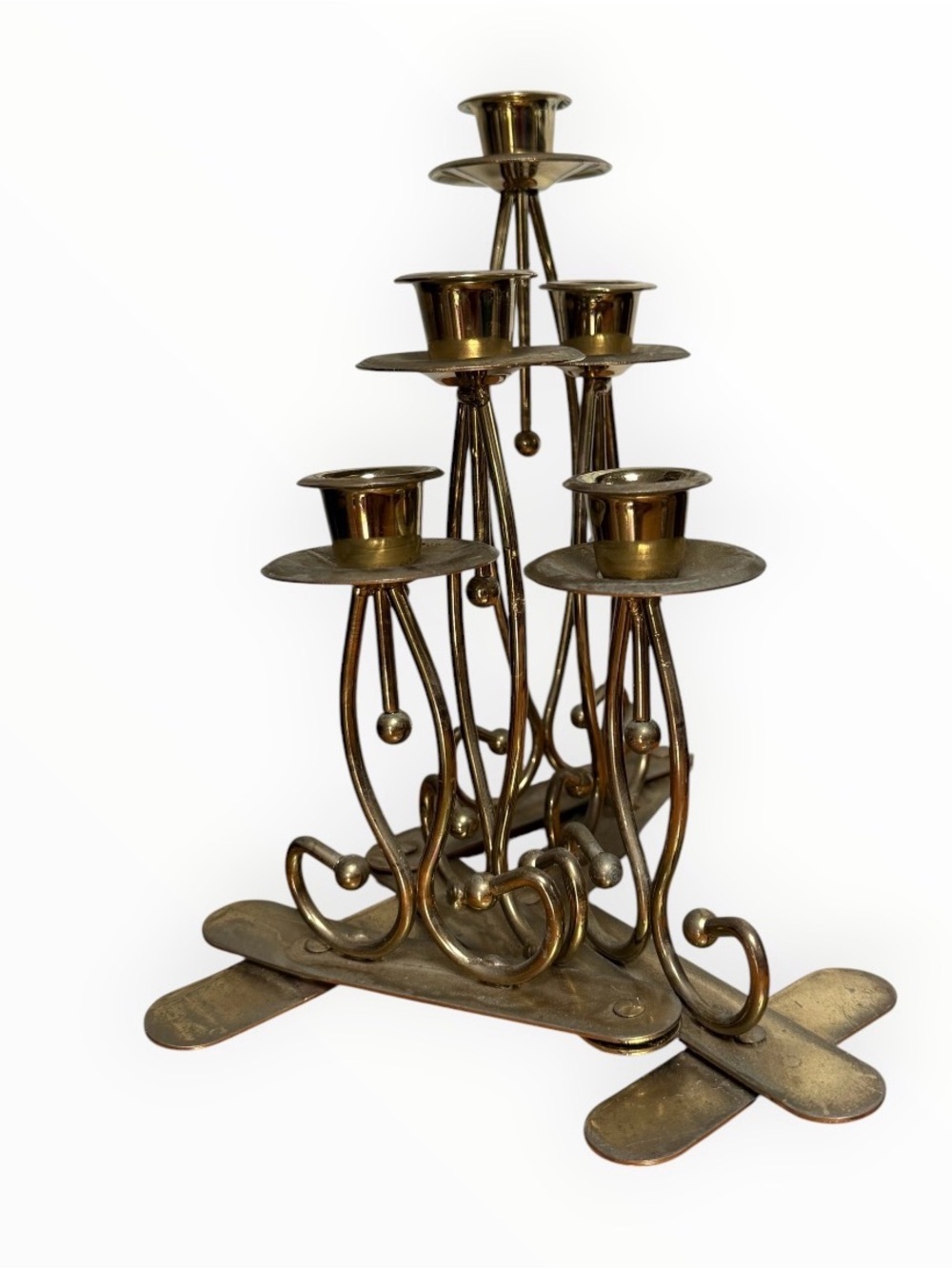 vintage mid-century brass 5-taper adjustable candelabra